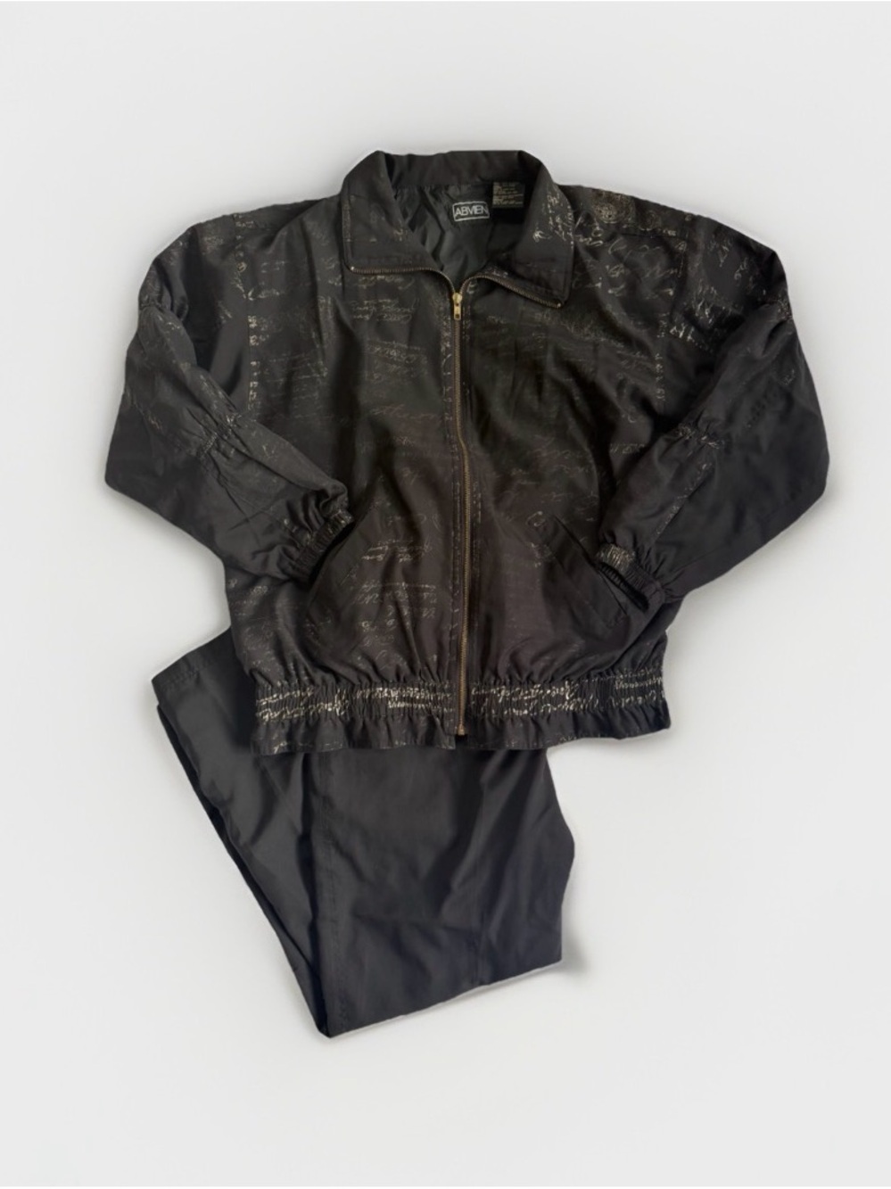 Vintage 80s 90s Windbreaker Track Suit Bomber Jacket & Pants Script Pattern L
